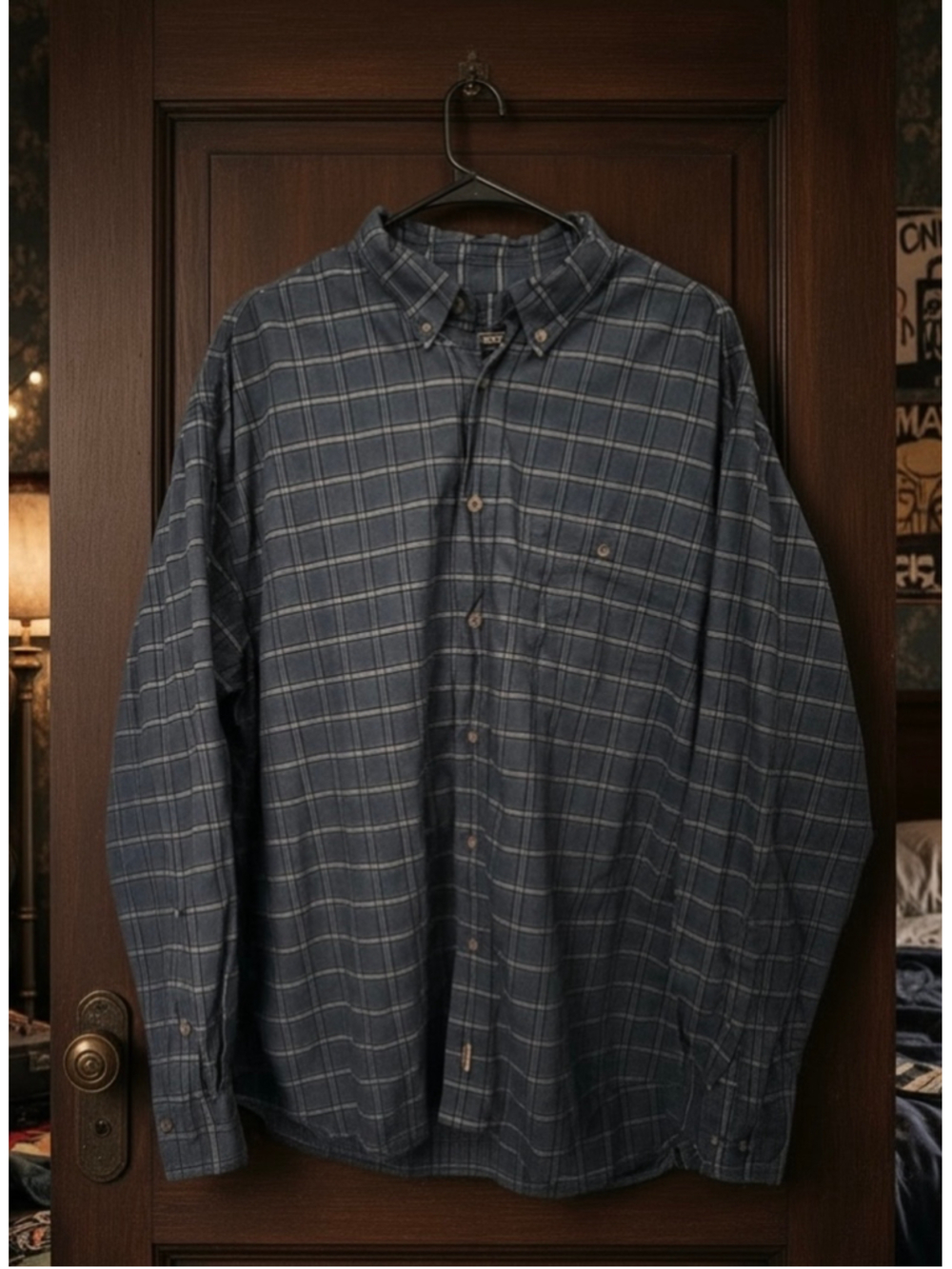 90s Vintage Woolrich Blue Plaid Button Down Shirt XL EUC Gorpcore Lumberjack